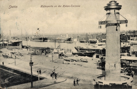 Postcard Szczecin Stettin Pomerania, harbor, hook terrace