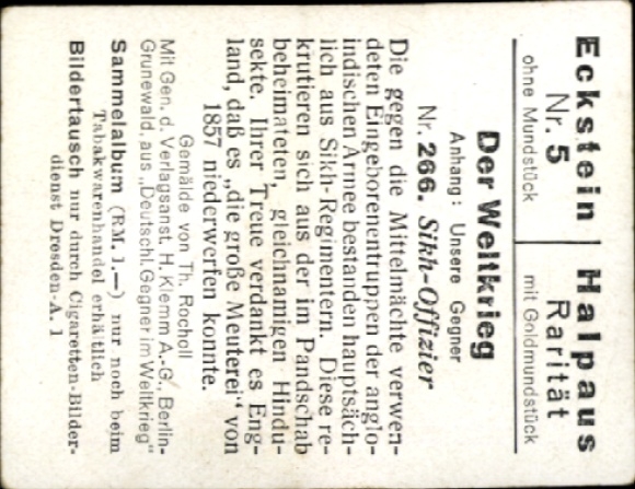 Collector's picture The World War, appendix: Our opponents No. 266, Sikh officer