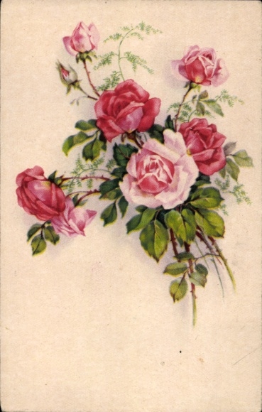 Postcard bouquet of flowers, roses, buds