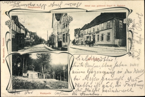 Postcard Aerzen in the Weserbergland, main street, Hotel zum goldenen Engel, forest spring