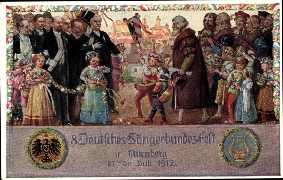 Postal stationery artist PC Durst, J., Nuremberg in Middle Franconia, 8th German Singers&#39; Festival 1912