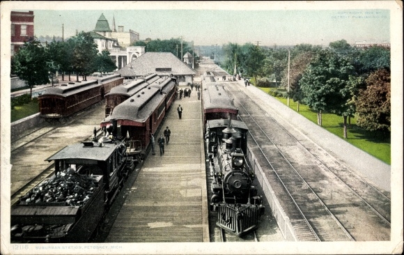 Postcard Petoskey Michigan USA, suburban train station