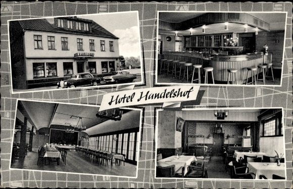 Ak Harsewinkel in Westfalen, Hotel Handelshof, Poppenborg, Außenansicht, Festraum, Bar, Speiseraum