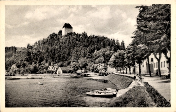 Postcard Ziegenrück an der Saale Thuringia, water part, road