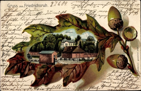 Eichenblatt Litho Friedrichsruh Aumühle im Herzogtum Lauenburg, Bahnhof, Gleisseite, Schloss
