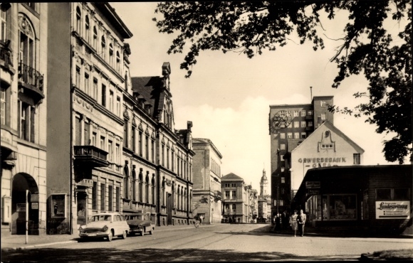 Ak Gera in Thüringen, postkantoor, hoogbouw, Straße des 7. Oktober, Sachsenring Trabant