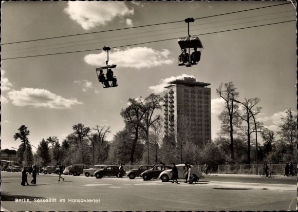 Ak Berlin Tiergarten Hansaviertel, Sessellift, Sesselbahn, Autos