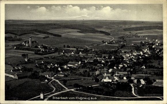 Postcard Biberbach in Swabia, aerial photograph