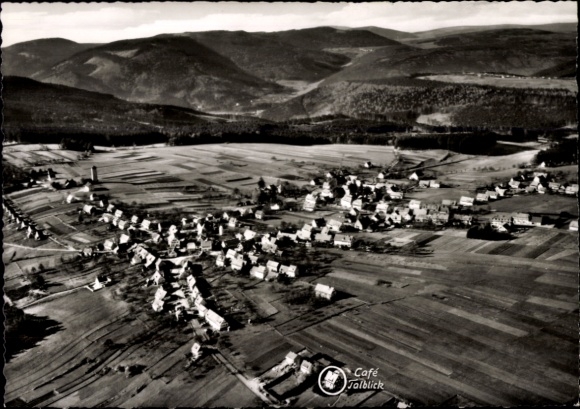 Postcard Dobel in the Black Forest, aerial view of Dobel, Café Talblick, quiet location, modern rooms
