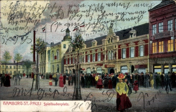 Postcard Hamburg Mitte St Pauli, Heiligengeistfeld, Heiligen-Geist-Feld, Spielbudenplatz, crowd