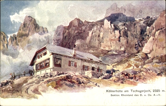 Artist Postcard Compton, ET, Tschagerjoch South Tyrol, Kölner Hütte