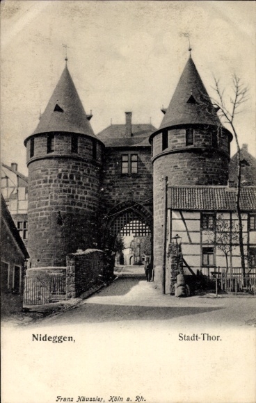 Postcard Nideggen in the Eifel, town gate, town wall, towers, bridge
