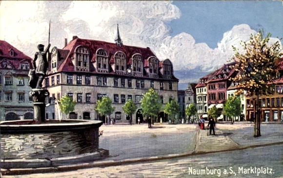 Artist Postcard Naumburg an der Saale, Party on the Market Square