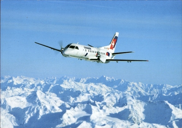 Postcard passenger aircraft Crossair, Saab 340 Cityliner