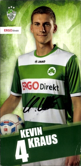 Autograph card footballer Kevin Kraus, SpVgg Greuther Fürth, autograph