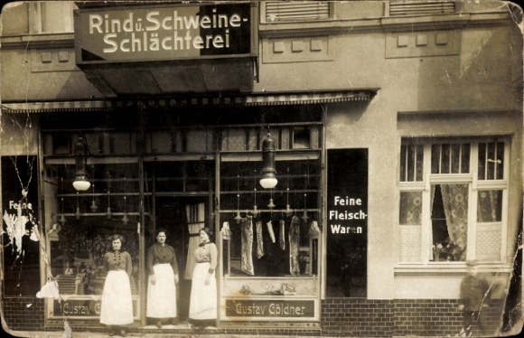 foto Ak Berlin Prenzlauer Berg, rund- en varkensvleesslagerij Gustav Göldner, Stargarder Str. 50