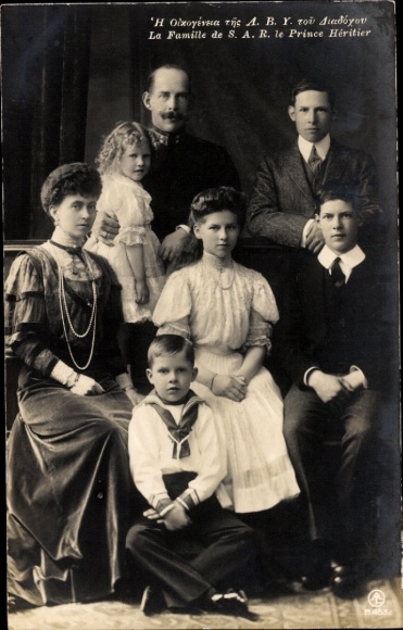 Postcard King Constantine I of Greece with family, Sophie of Prussia