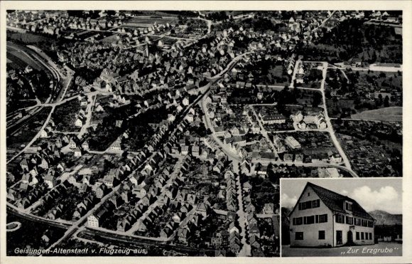 Postcard Altenstadt Geislingen an der Steige, aerial photograph, Gasthaus zur Erzgrube