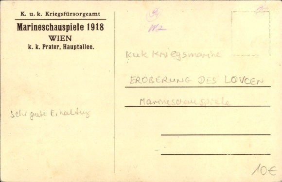 KP Kotor Cattaro Montenegro, Zdobycie Lovčen, Cesarsko-Królewskie Sztuki Morskie 1918, Prater Wiedeń