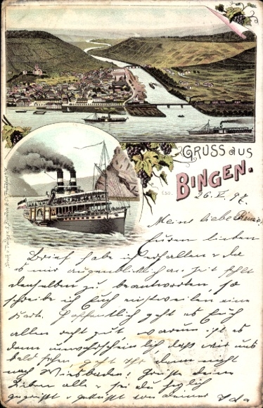 Chromo-Litho Bingen am Rhein, total view, salon steamer