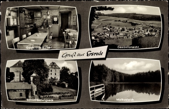 Postcard Ersrode Ludwigsau in Hesse, Pension Gaststätte Kaiser, Ludwigseck Castle