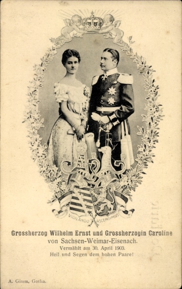 PC Grand Duke Wilhelm Ernst of Saxony Weimar Eisenach, Princess Caroline Reuss ä.L., coat of arms