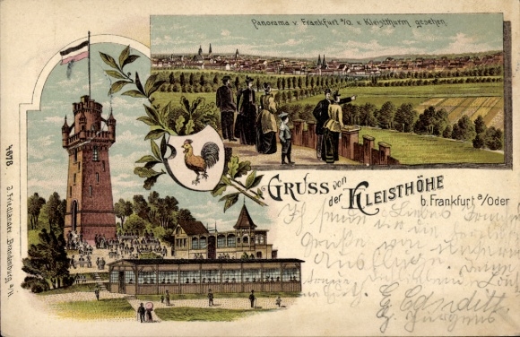 Chromo-Litho Frankfurt an der Oder, Kleistturm, general view, coat of arms