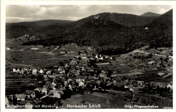 Postcard Hambach Neustadt an der Weinstraße, Maxburg, Hambach Castle, aerial photograph
