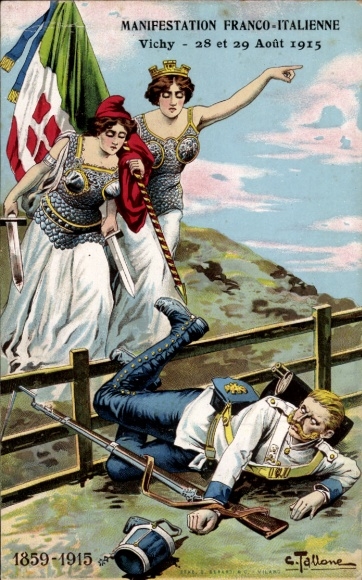 Künstler Ak Vichy Allier, Manifestation Franco-Italienne 1915