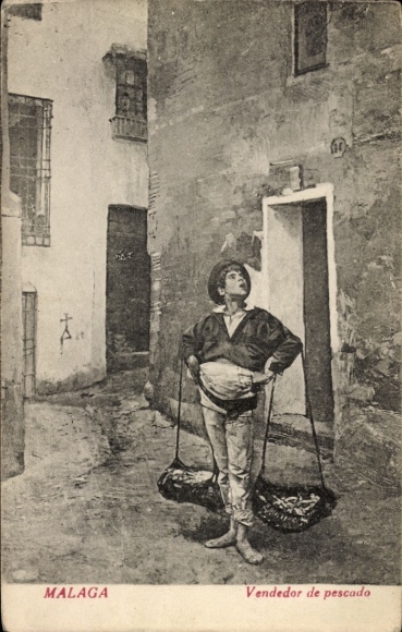 Ak Málaga, Andalucía, España, Vendedor de pescado