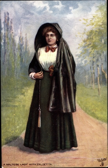 Artist PC Malta, The Faldetta, Maltese costume, Tuck 7090