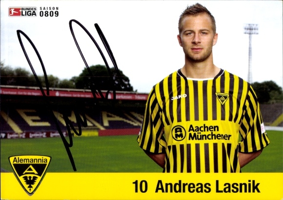 Autogrammkarte Fußballer Andreas Lasnik, Alemannia Aachen, Autogramm