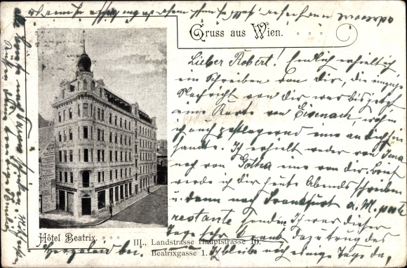 Postcard Wien 3. Landstrasse, view of Hotel Beatrix, Hauptstrasse 10