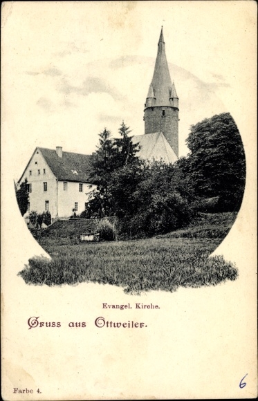 Postcard Ottweiler in the district of Neunkirchen Saarland, view of the evangelical church