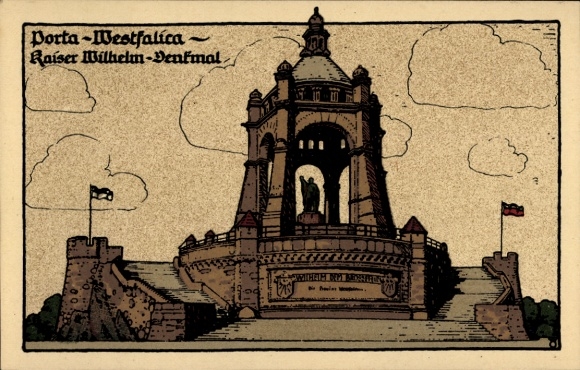 Steindruck Ak Porta Westfalica an der Weser, Denkmal Kaiser Wilhelm der Große auf dem Wittekindsberg