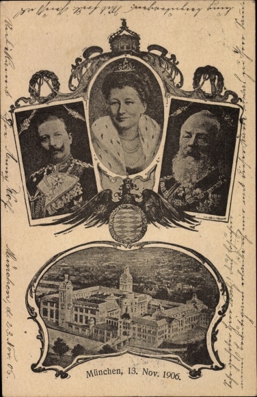 Postwaardekaart ansichtkaart Kaiser Wilhelm II, keizerin Auguste Viktoria, prins-regent Luitpold van Beieren, 1906