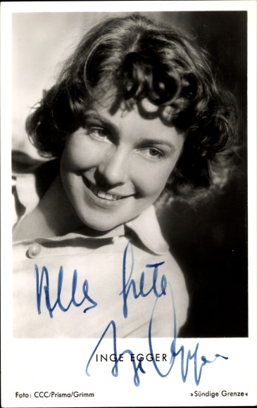 Postcard actress Inge Egger, portrait, autograph