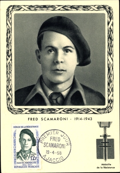 Maximum Postcard Fred Scamaroni, Medal of the Resistance