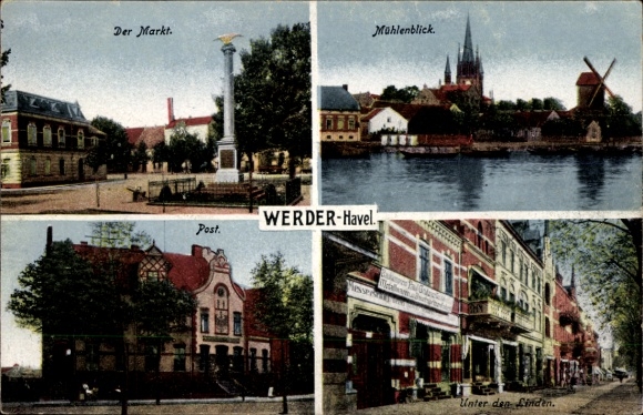 Ak Werder an der Havel, Markt, Mühlenblick, Post, Unter den Linden