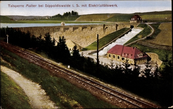 Postcard Malter Dippoldiswalde in the Eastern Ore Mountains, dam with electricity plant