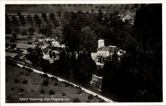Ak Gailingen am Hochrhein Baden, Fliegeraufnahme Schloss Rheinburg