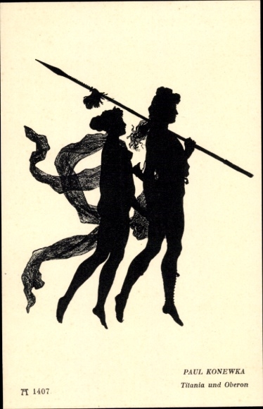Paper cutting Postcard Konewka, Paul, Kunstwart No. 45, Oberon and the Queen, Midsummer Night's Dream