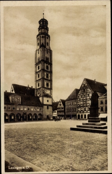 Ak Lauingen aan de Donau Zwabische Alb, stadsdeel, plein, monument, toren