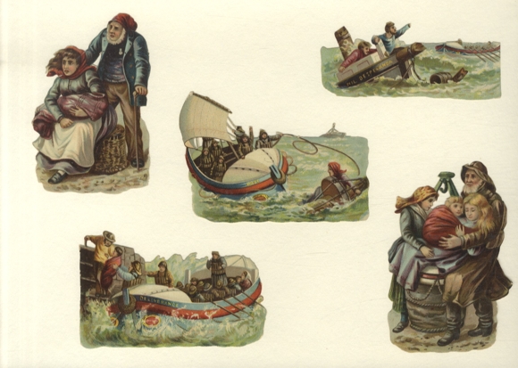 5 wafers with the theme of sea rescue, boats, rescuers etc. approx. 10.5 x 7 cm and 4.5 x 10 cm