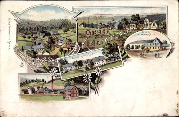 Litho Kleinreinsdorf Teichwolframsdorf in Thüringen, Gasthof zum heitern Blick, zur grünen Linde