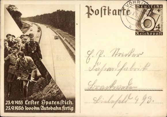 Ganzsachen Ak Adolf Hitler, Bau der Reichs-Autobahn, Erster Spatenstich 23.9.1933