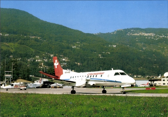 Postcard Agno Canton Ticino Switzerland, passenger aircraft