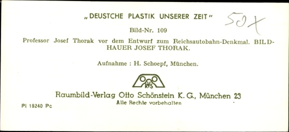 Stereo spatial image photo "German sculpture of our time", No. 109 Sculptor Josef Thorak in front of the draft