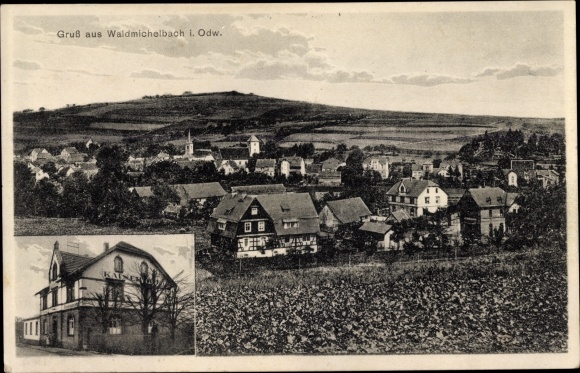 Postcard Waldmichelbach Forest Michelbach in the Odenwald Hesse, Hotel Kaiserhof, view of the town