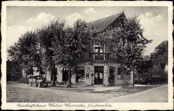 Postcard Sudwalde Lower Saxony, car, commercial building